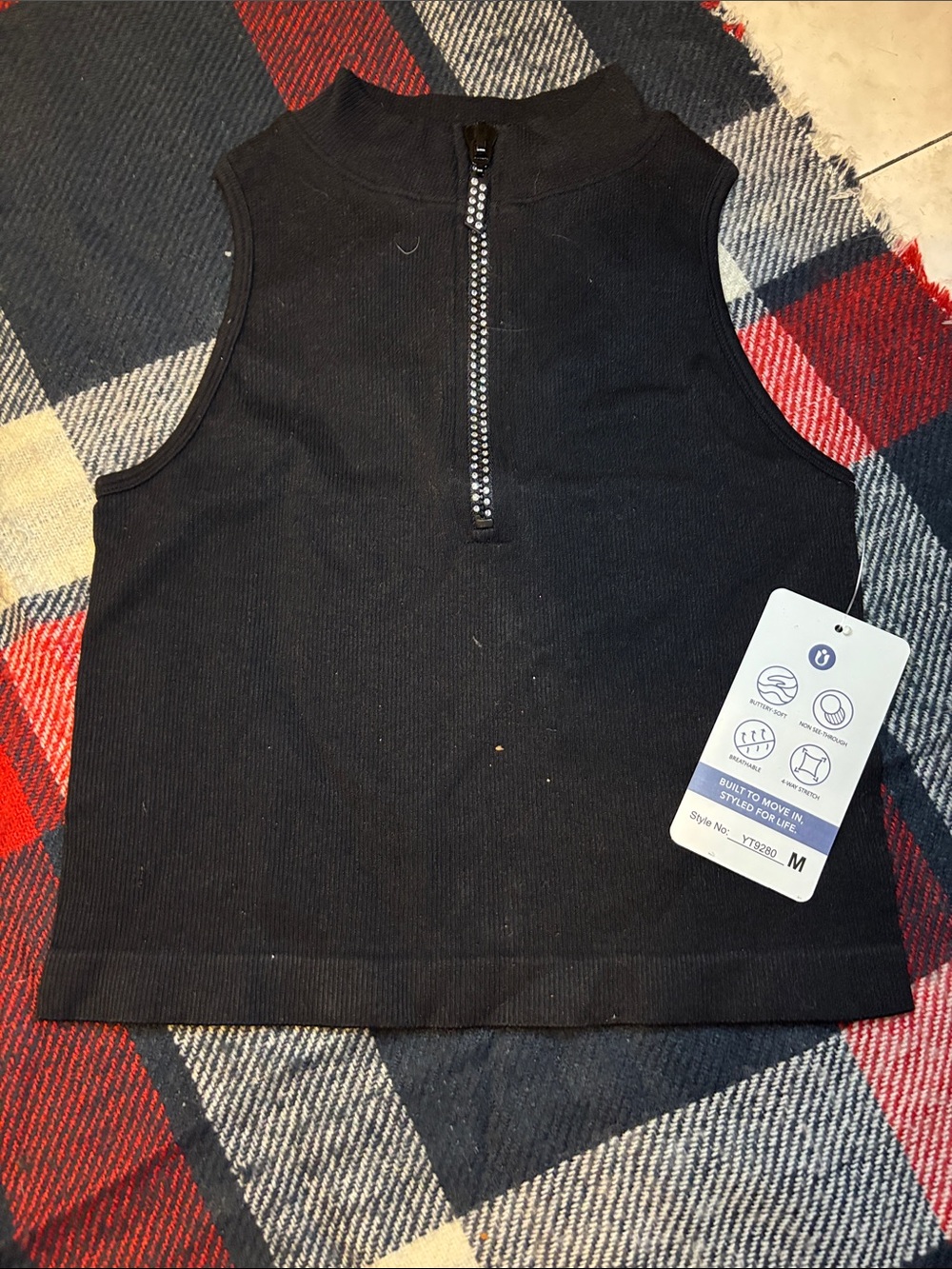 Black Sleeveless Ribbed Bodysuit with Front Zip